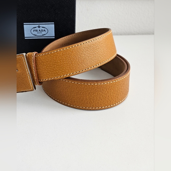 Prada Logo Solid Leather Belt 85/34 - Picture 2 of 9